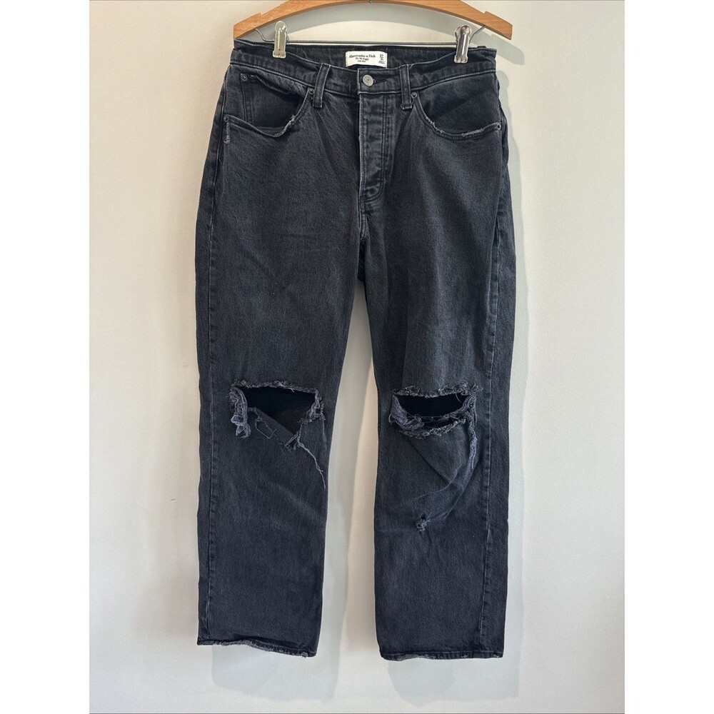 Abercrombie & Fitch Women's Jeans 90s Low Rise Baggy Black Denim Size 4 Curve